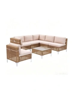 Gardeon 6 Seater Outdoor Sofa Set 7PCS Table Chair Set Garden Rattan Patio Furniture