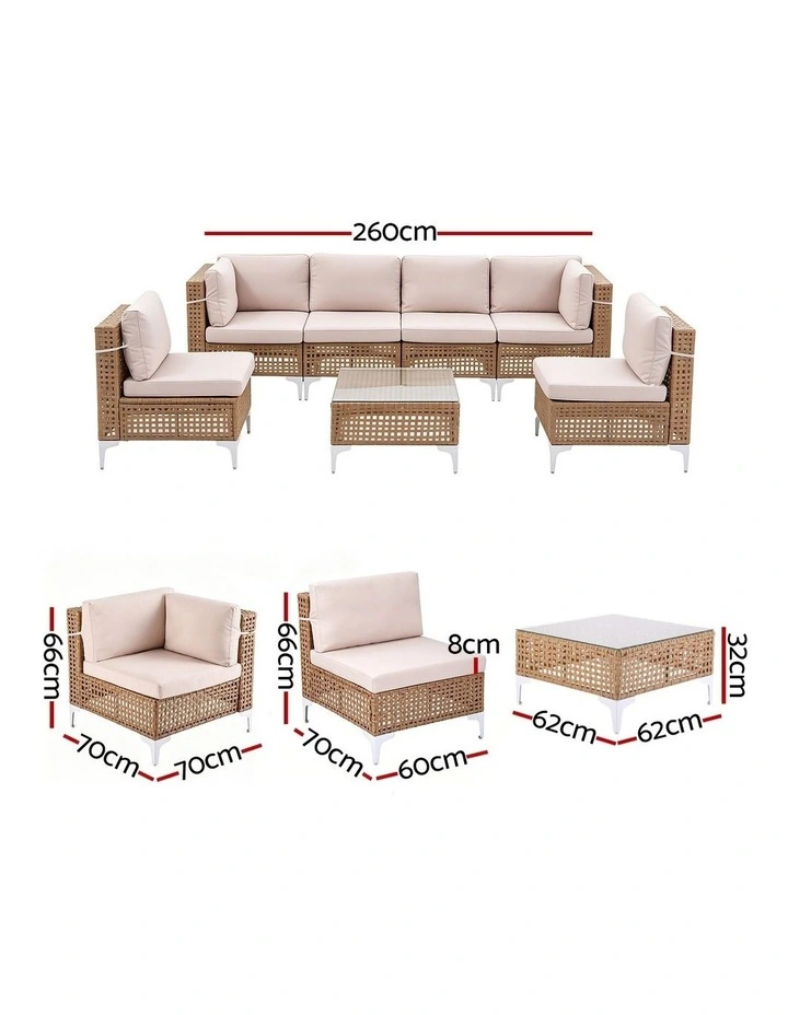 Gardeon 6 Seater Outdoor Sofa Set 7PCS Table Chair Set Garden Rattan Patio Furniture image 2