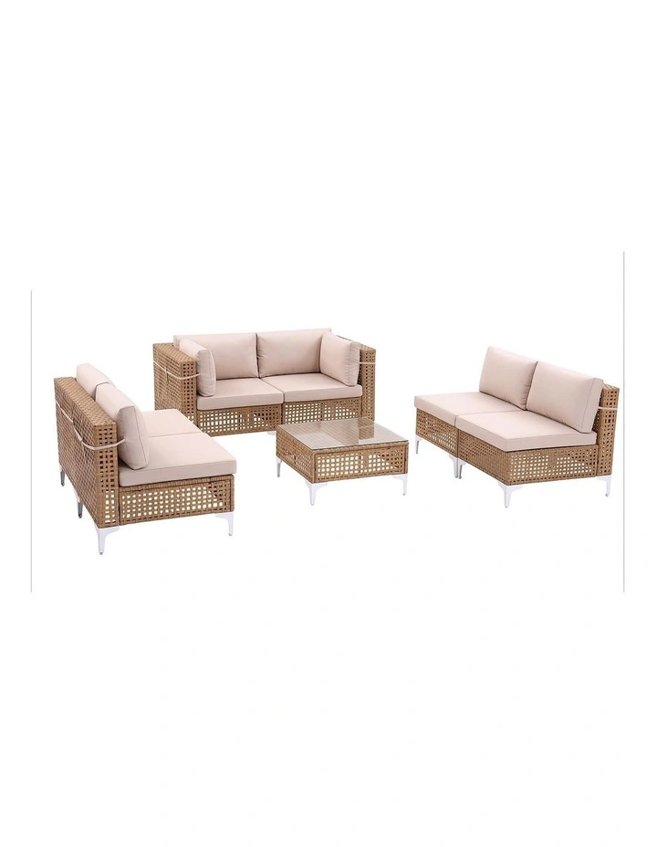 Gardeon 6 Seater Outdoor Sofa Set 7PCS Table Chair Set Garden Rattan Patio Furniture image 3