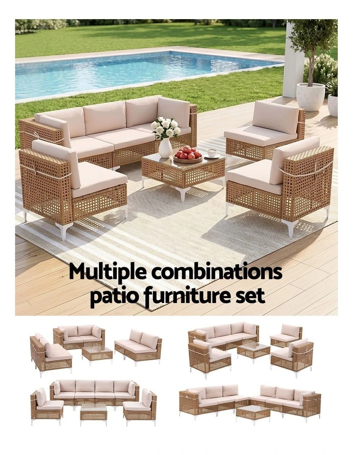 Gardeon 6 Seater Outdoor Sofa Set 7PCS Table Chair Set Garden Rattan Patio Furniture image 4