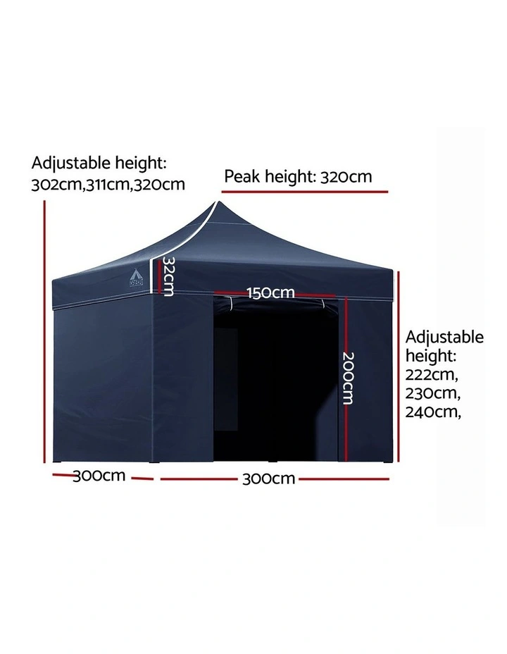 Instahut Gazebo 3x3 Pop Up Marquee Folding Tent Wedding Gazebos Camping Outdoor Shade Canopy Navy image 4