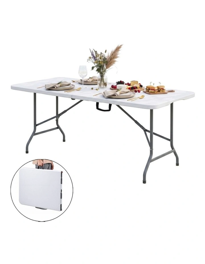 Gardeon 180cm Folding Table Portable Fold-in-Half with Handle Camping Picnic image 1