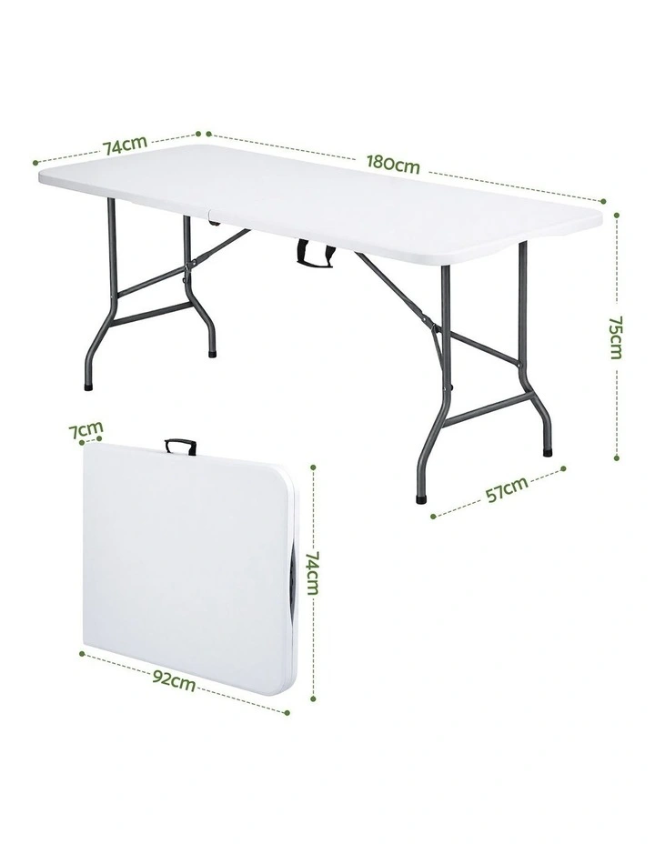 Gardeon 180cm Folding Table Portable Fold-in-Half with Handle Camping Picnic image 2