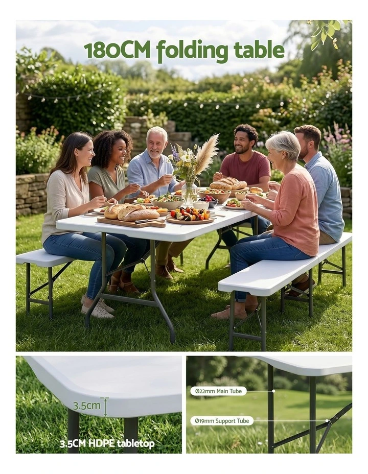 Gardeon 180cm Folding Table Portable Fold-in-Half with Handle Camping Picnic image 4