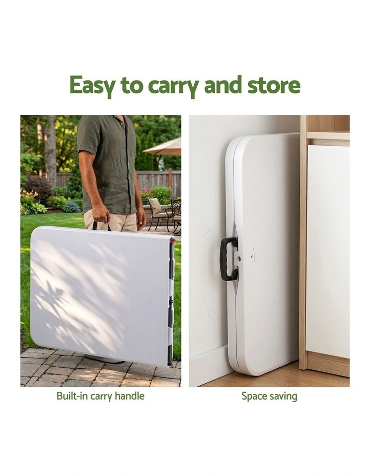 Gardeon 180cm Folding Table Portable Fold-in-Half with Handle Camping Picnic image 5