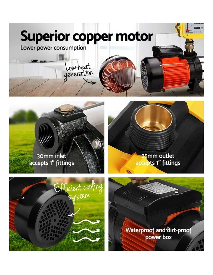 Giantz 1800W 5-Stage Garden Water Pump High Pressure Automatic Irrigation Yellow image 5