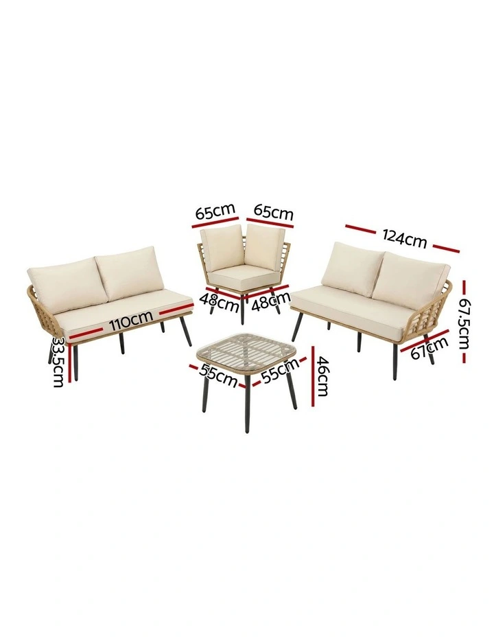 Gardeon 4-Piece Modular Outdoor Sofa Set with Cushions 5 Seater Rattan Furniture image 2