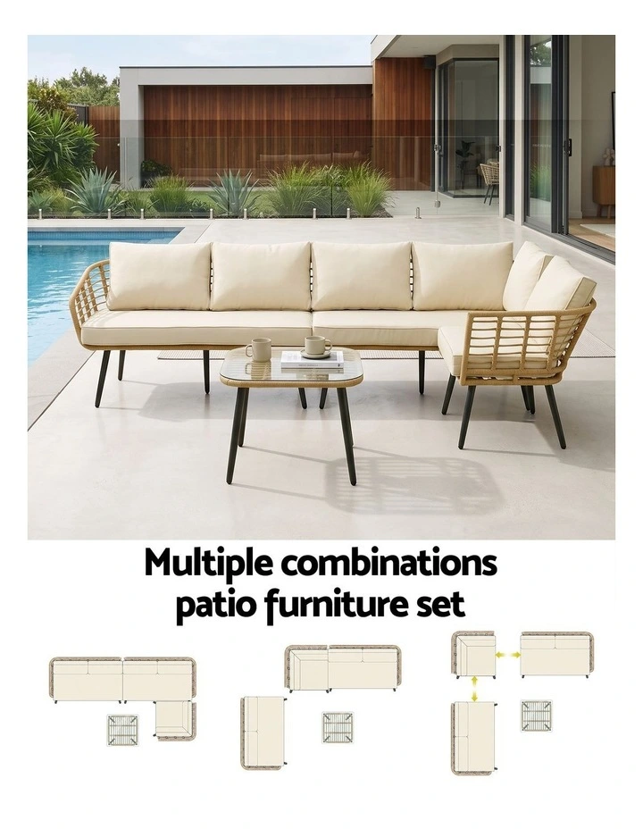 Gardeon 4-Piece Modular Outdoor Sofa Set with Cushions 5 Seater Rattan Furniture image 4