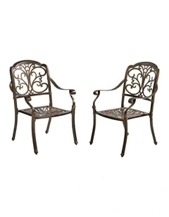 Livsip 2PCS Outdoor Dining Chairs Garden Patio Armchairs Cast Aluminium