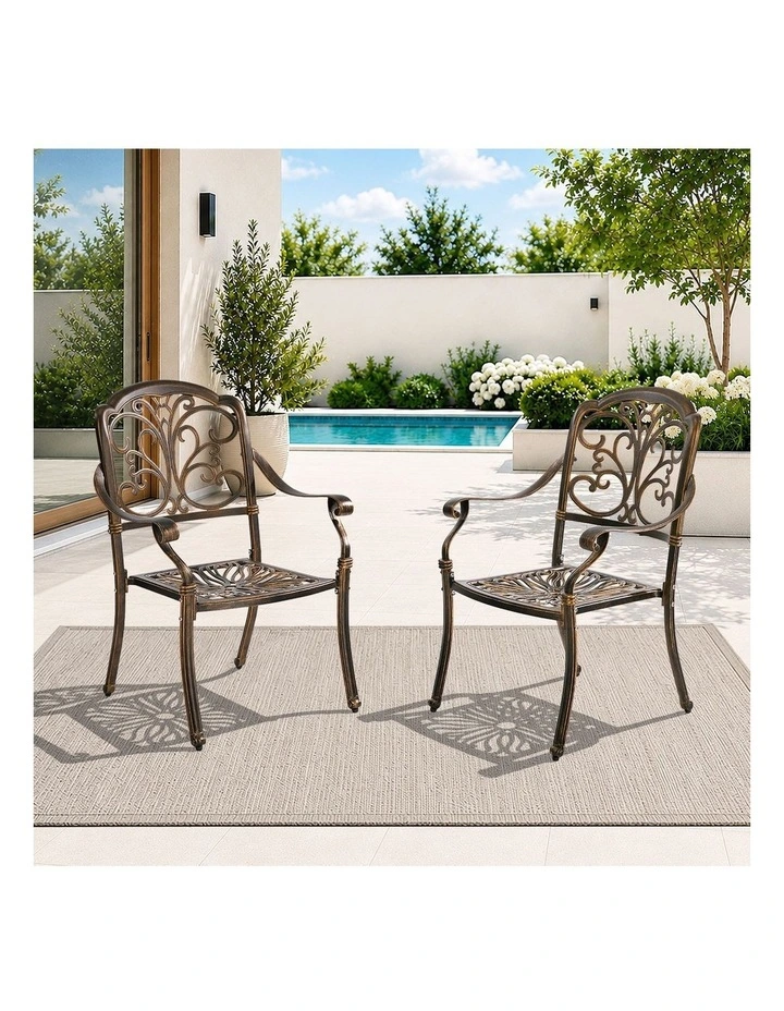 Livsip 2PCS Outdoor Dining Chairs Garden Patio Armchairs Cast Aluminium image 4