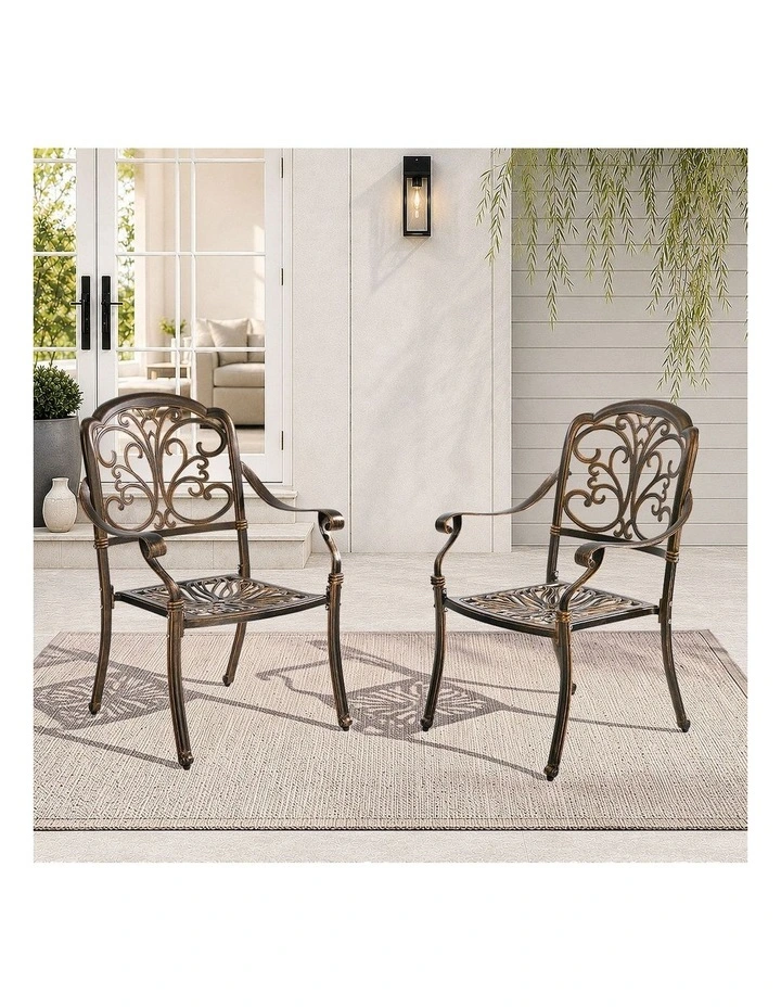 Livsip 2PCS Outdoor Dining Chairs Garden Patio Armchairs Cast Aluminium image 5