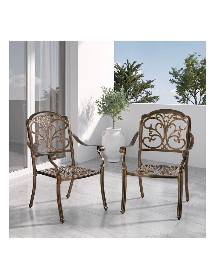 Livsip 2PCS Outdoor Dining Chairs Garden Patio Armchairs Cast Aluminium image 7