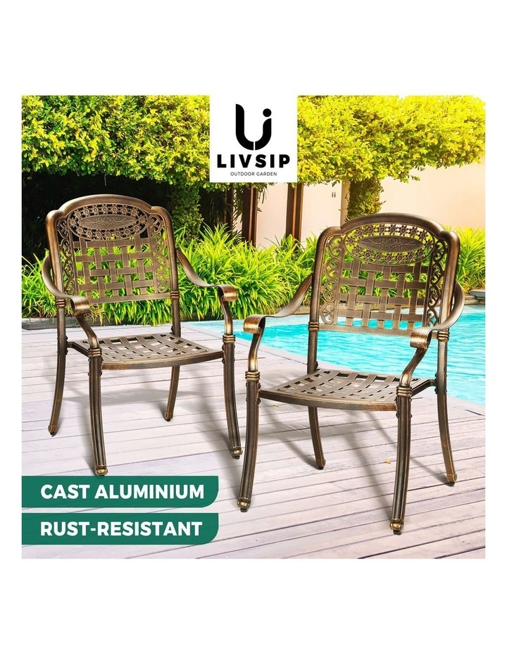 Livsip Outdoor Furniture Dining Chairs Cast Aluminium Garden Patio Chairs x2 image 4