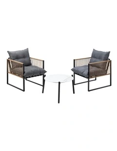 Livsip Outdoor Patio Set Furniture White 50cm Coffee Table Rattan Chairs 3PCS
