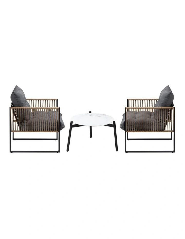 Livsip Outdoor Patio Set Furniture White 50cm Coffee Table Rattan Chairs 3PCS image 2