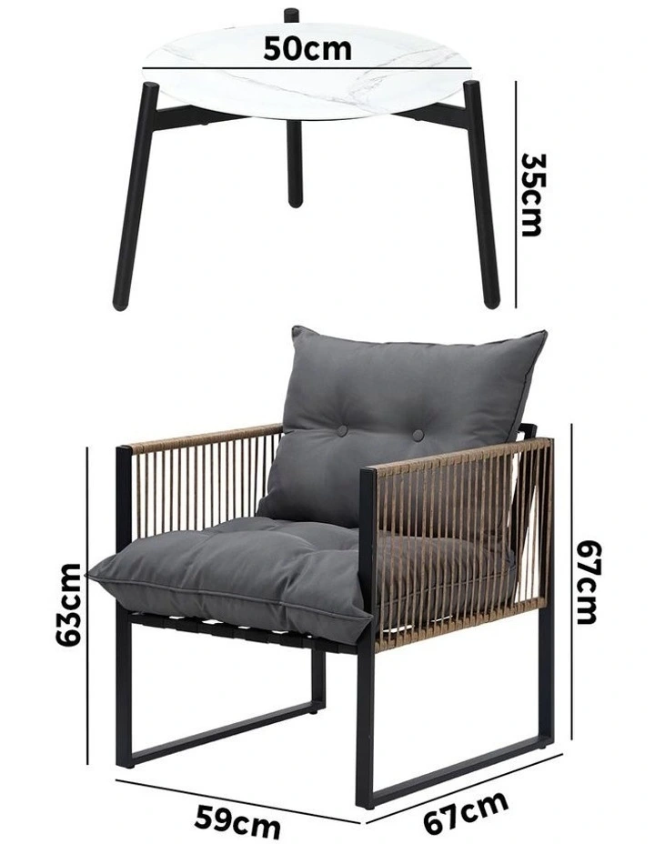 Livsip Outdoor Patio Set Furniture White 50cm Coffee Table Rattan Chairs 3PCS image 3