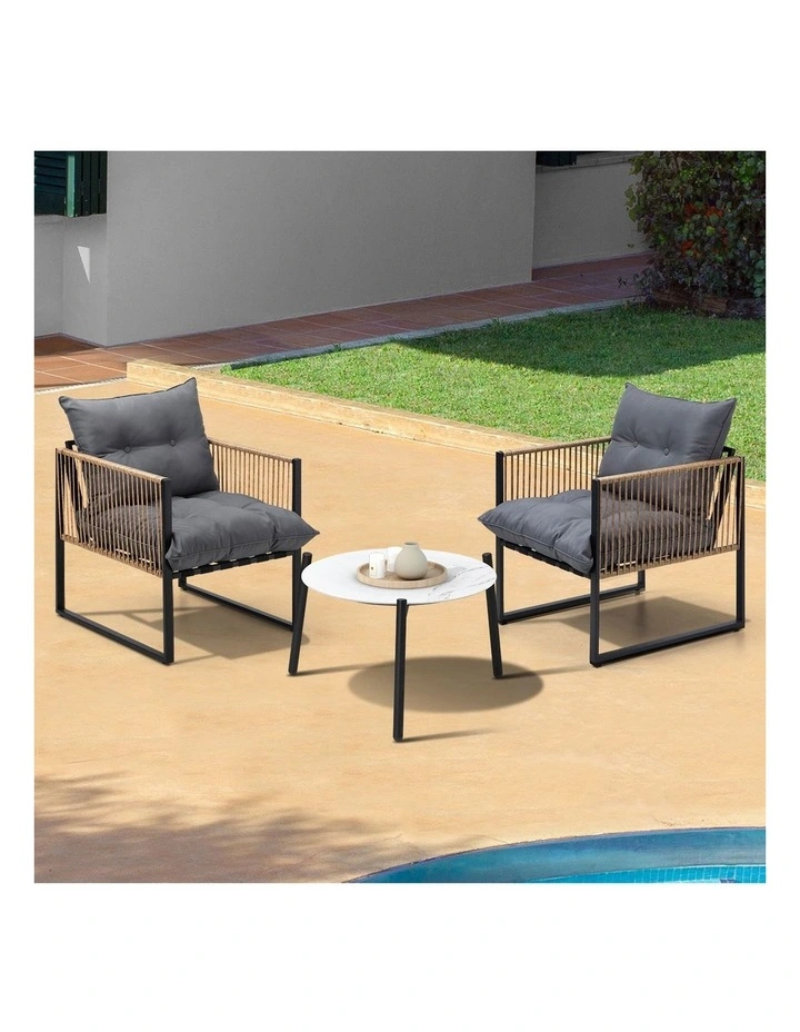 Livsip Outdoor Patio Set Furniture White 50cm Coffee Table Rattan Chairs 3PCS image 4