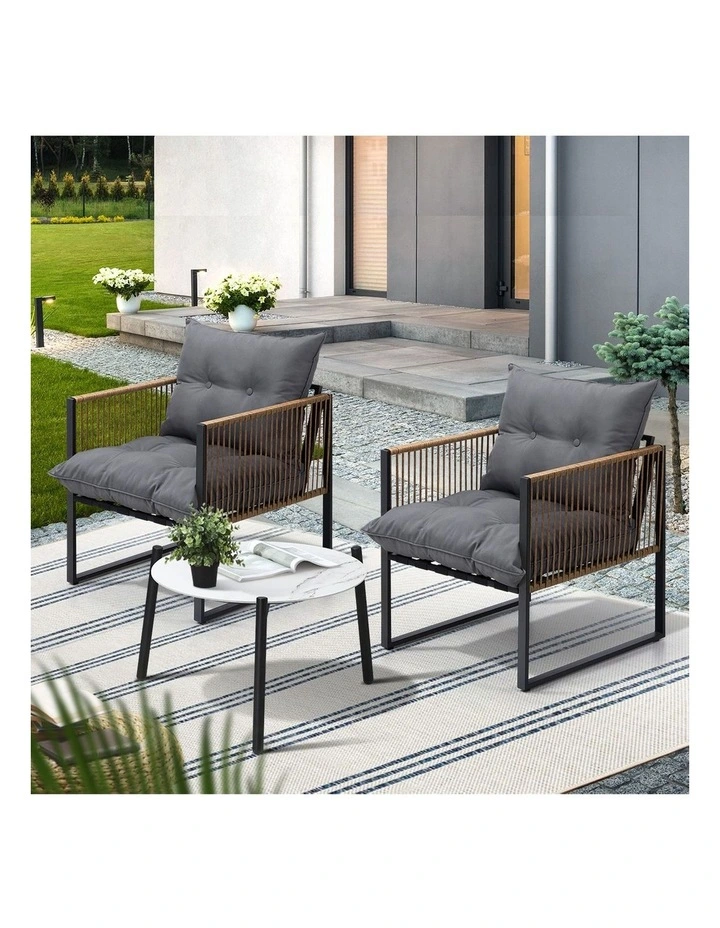 Livsip Outdoor Patio Set Furniture White 50cm Coffee Table Rattan Chairs 3PCS image 5