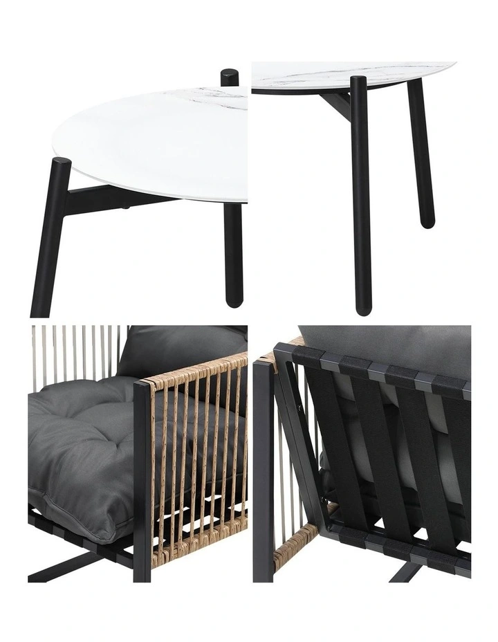 Livsip Outdoor Patio Set Furniture White 50cm Coffee Table Rattan Chairs 3PCS image 6