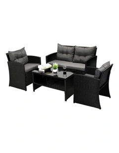 Livsip Outdoor Furniture 4 Piece Wicker Sofa Chair Table Dining Lounge Set