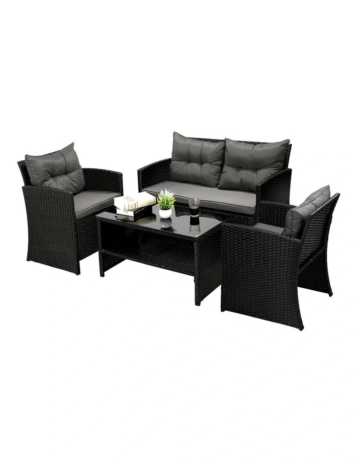 Livsip Outdoor Furniture 4 Piece Wicker Sofa Chair Table Dining Lounge Set image 1