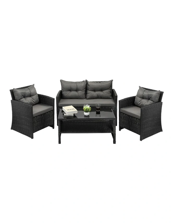 Livsip Outdoor Furniture 4 Piece Wicker Sofa Chair Table Dining Lounge Set image 2