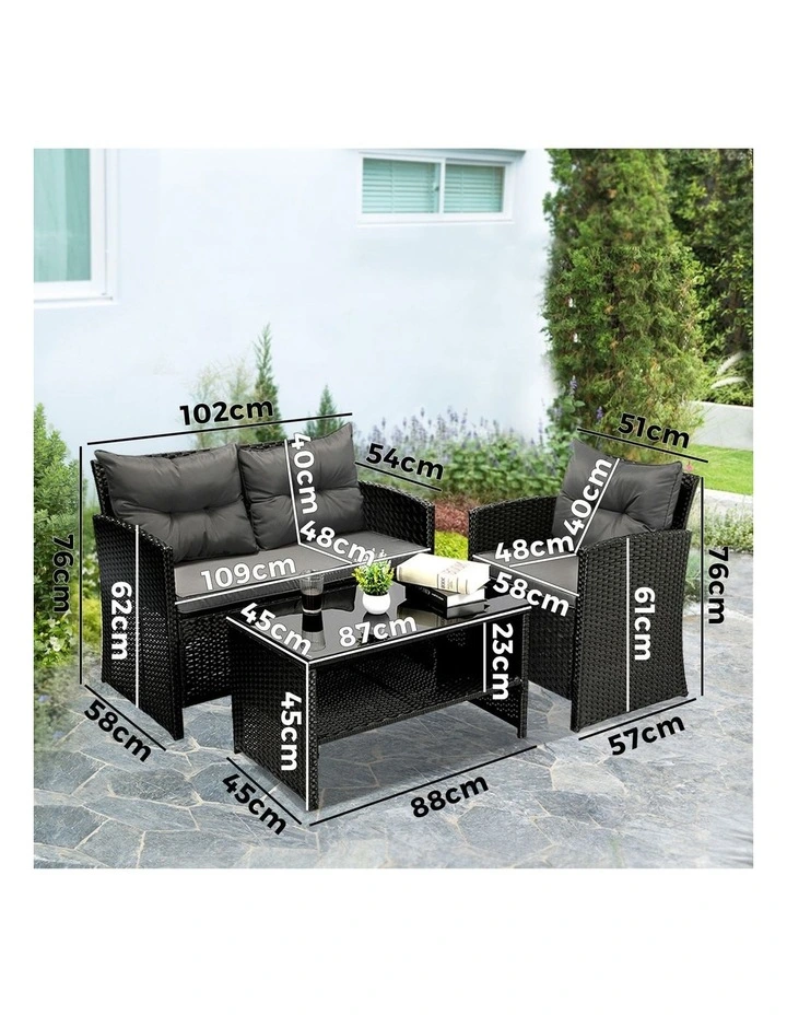 Livsip Outdoor Furniture 4 Piece Wicker Sofa Chair Table Dining Lounge Set image 3