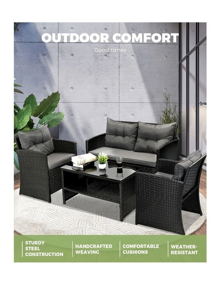 Livsip Outdoor Furniture 4 Piece Wicker Sofa Chair Table Dining Lounge Set image 5