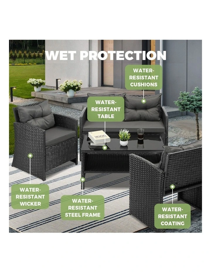 Livsip Outdoor Furniture 4 Piece Wicker Sofa Chair Table Dining Lounge Set image 6