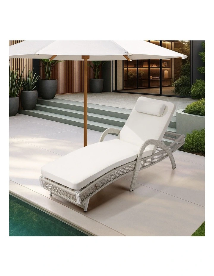Livsip Sun Lounge Wicker Lounger Day Bed Outdoor Patio Furniture Beige image 4