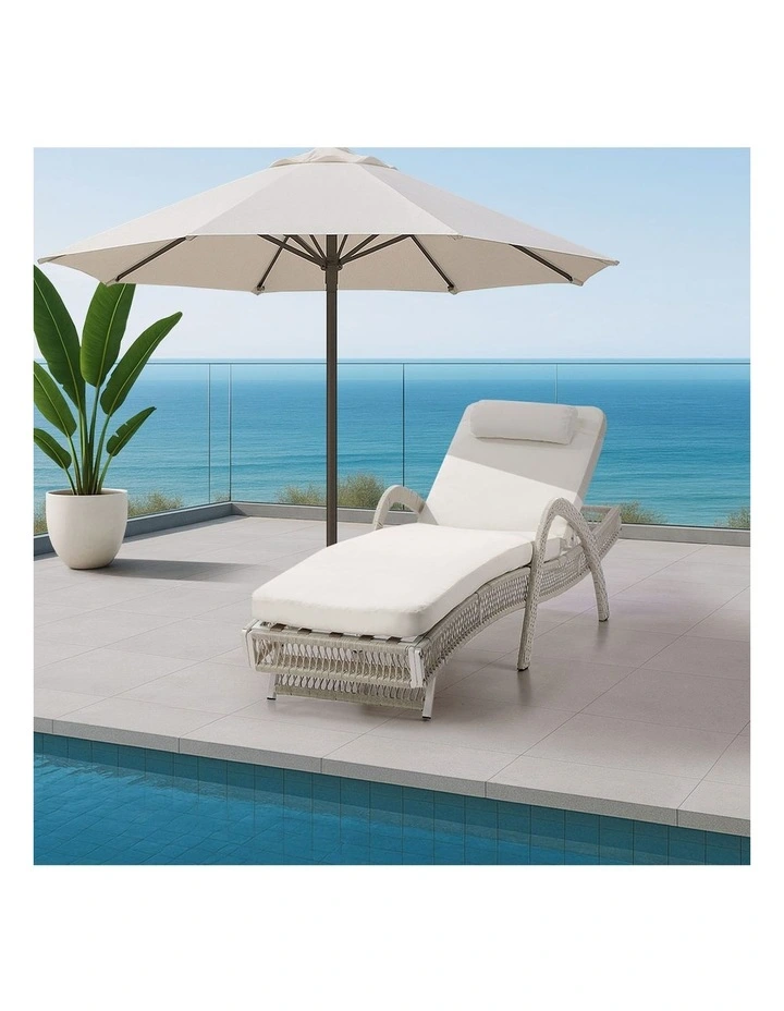Livsip Sun Lounge Wicker Lounger Day Bed Outdoor Patio Furniture Beige image 7