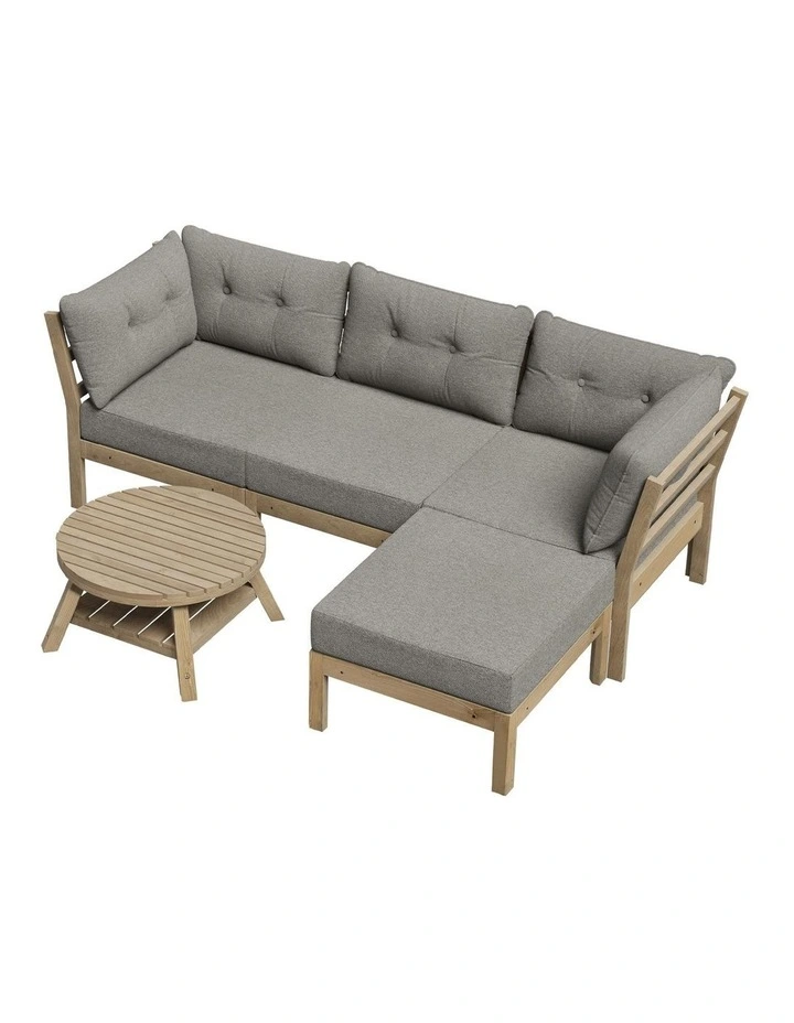 Livsip 4 Seater Outdoor Sofa Set Wooden Modular Lounge Setting Beige image 1