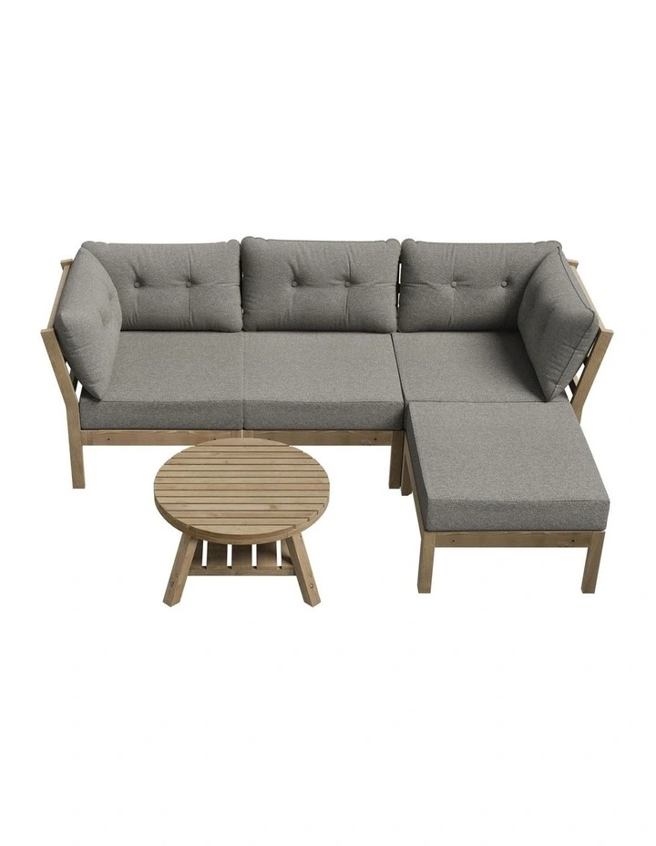 Livsip 4 Seater Outdoor Sofa Set Wooden Modular Lounge Setting Beige image 2