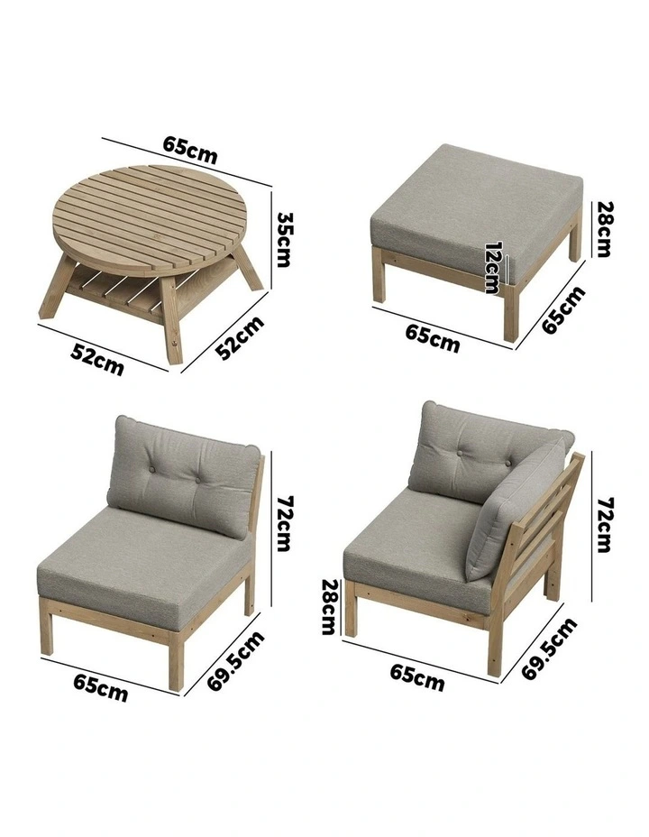 Livsip 4 Seater Outdoor Sofa Set Wooden Modular Lounge Setting Beige image 3