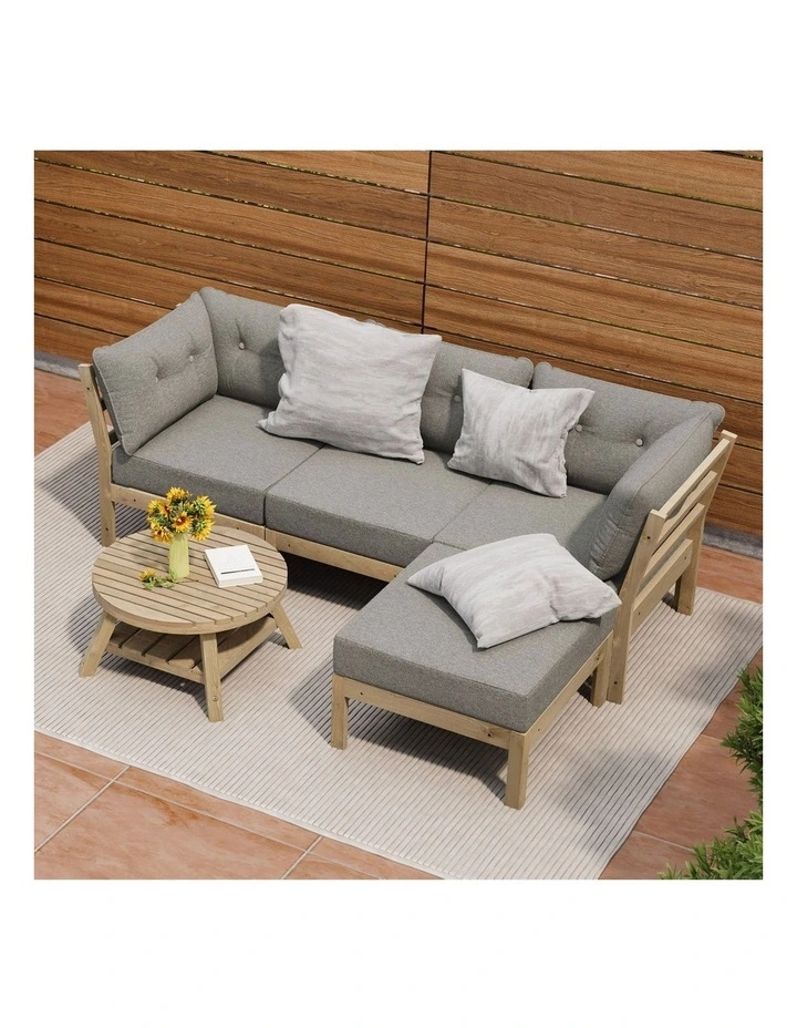 Livsip 4 Seater Outdoor Sofa Set Wooden Modular Lounge Setting Beige image 4