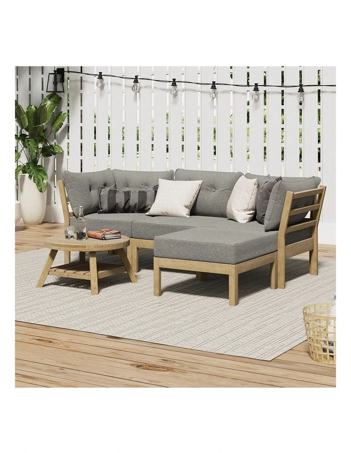 Livsip 4 Seater Outdoor Sofa Set Wooden Modular Lounge Setting Beige image 5