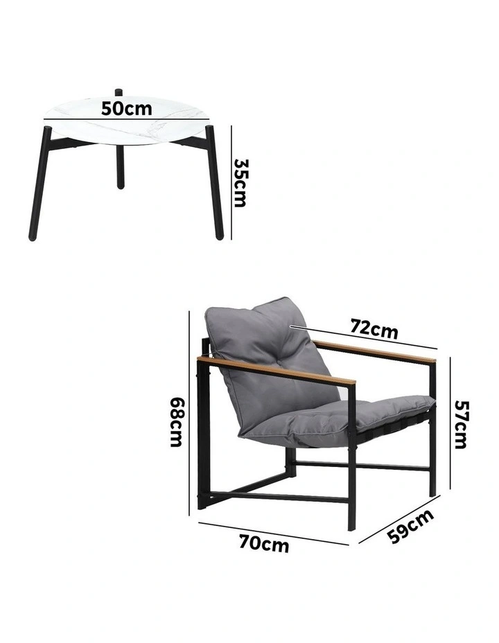 Livsip 3PC Outdoor Patio Furniture Set Bistro Sets 50CM Round White Marble Table image 3