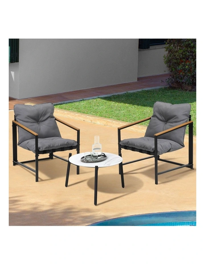 Livsip 3PC Outdoor Patio Furniture Set Bistro Sets 50CM Round White Marble Table image 4