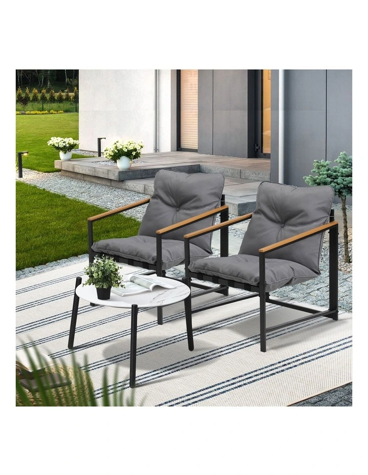 Livsip 3PC Outdoor Patio Furniture Set Bistro Sets 50CM Round White Marble Table image 5