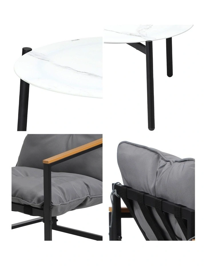 Livsip 3PC Outdoor Patio Furniture Set Bistro Sets 50CM Round White Marble Table image 6