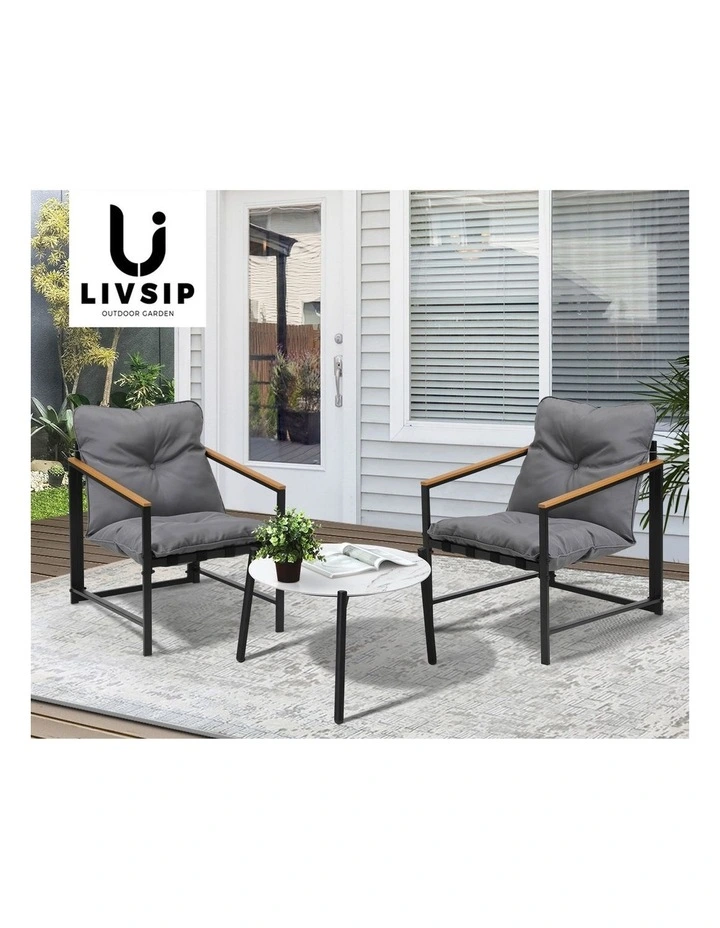 Livsip 3PC Outdoor Patio Furniture Set Bistro Sets 50CM Round White Marble Table image 7