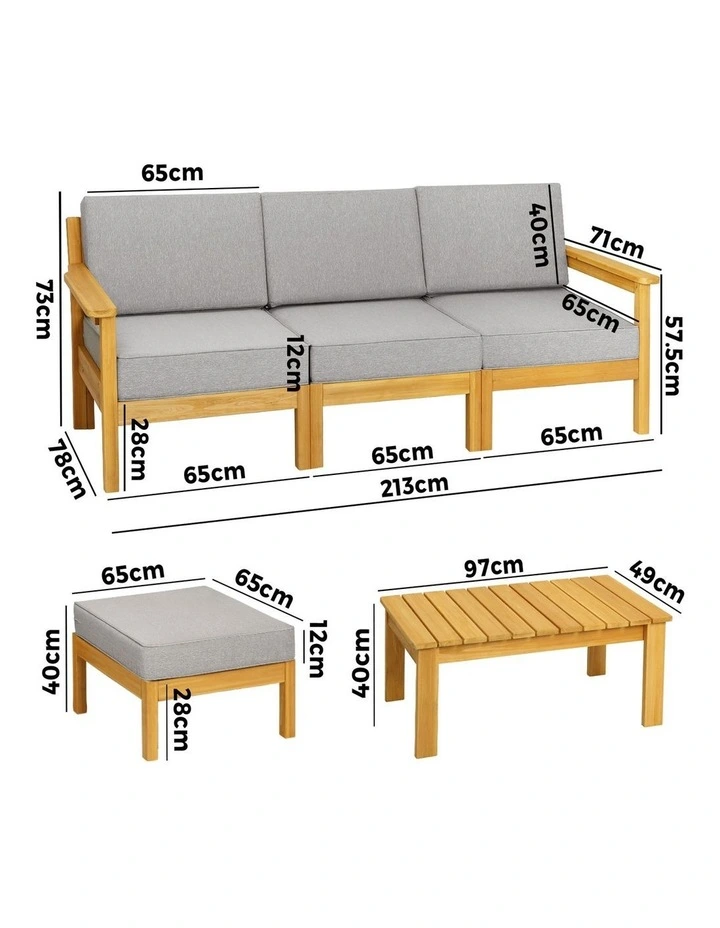 Livsip Outdoor Sofa Set 4 Seater Wooden Table Chairs Garden Lounge Setting image 3