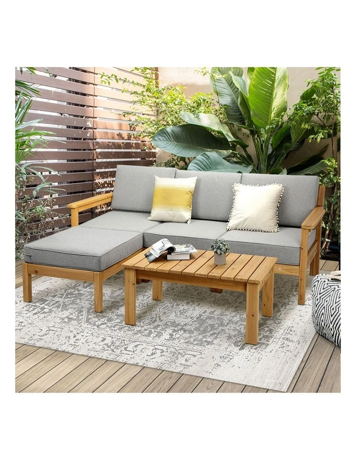 Livsip Outdoor Sofa Set 4 Seater Wooden Table Chairs Garden Lounge Setting image 5