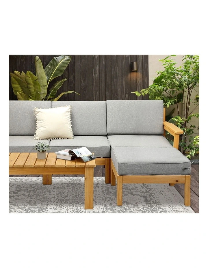 Livsip Outdoor Sofa Set 4 Seater Wooden Table Chairs Garden Lounge Setting image 6