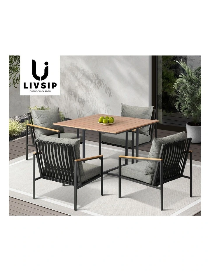 Livsip Outdoor Dining Set Table & Chairs 5PCS Patio Furniture Lounge Setting image 7