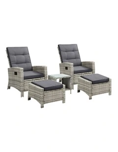 Livsip Recliner Chair Wicker Outdoor Furniture Garden Patio Lounge 5PCS Setting
