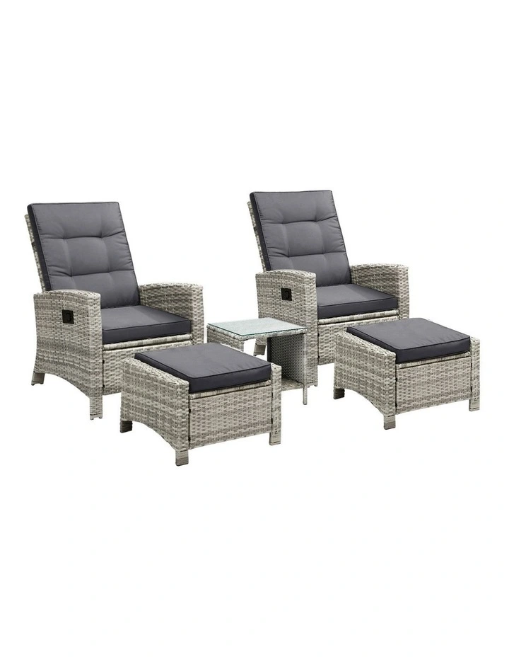 Livsip Recliner Chair Wicker Outdoor Furniture Garden Patio Lounge 5PCS Setting image 1