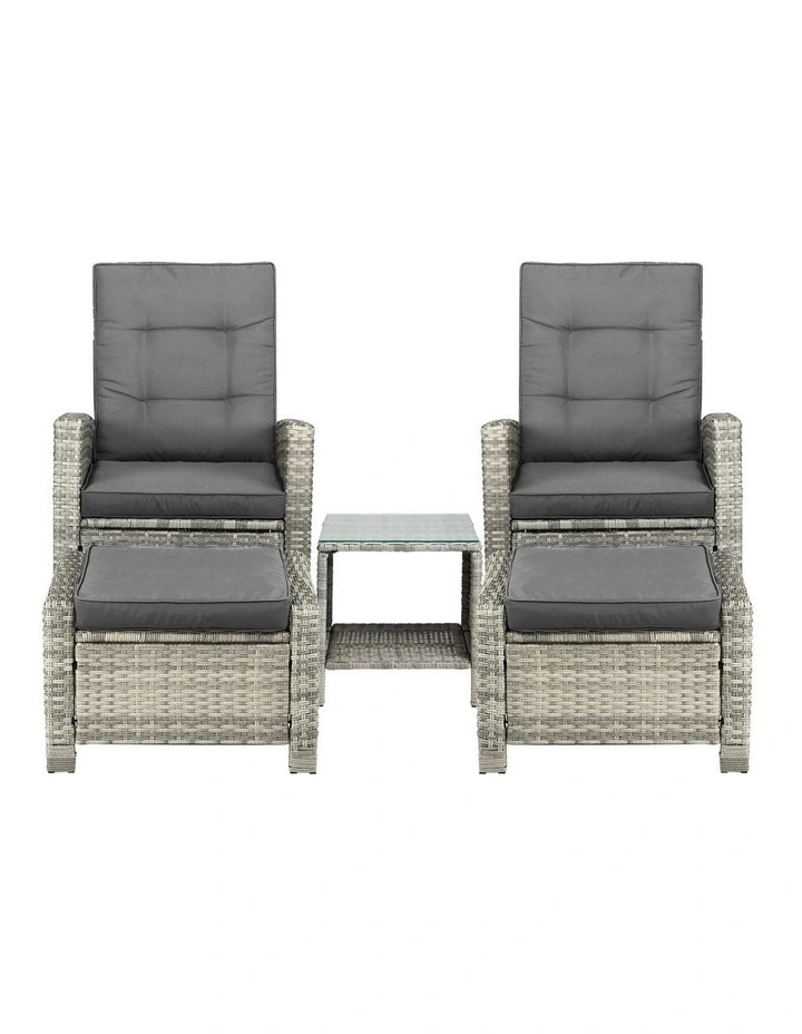 Livsip Recliner Chair Wicker Outdoor Furniture Garden Patio Lounge 5PCS Setting image 2