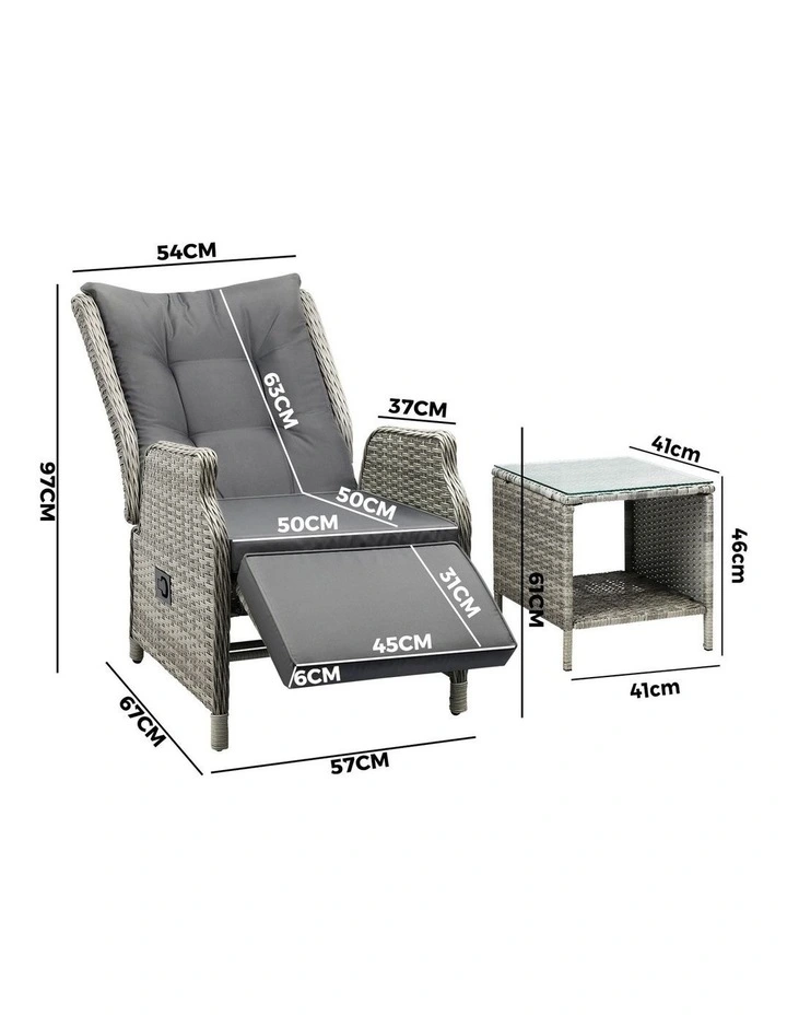 Livsip Outdoor Recliners Sun Lounger & Table Outdoor Patio Furniture Set of 3 image 3