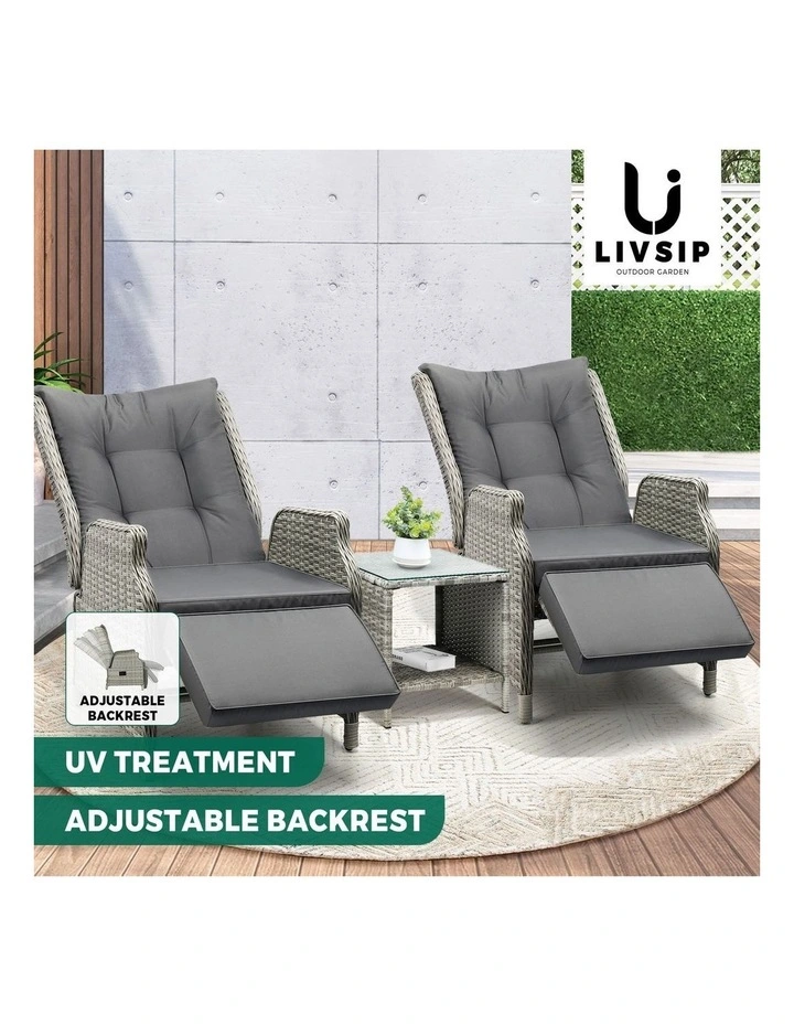 Livsip Outdoor Recliners Sun Lounger & Table Outdoor Patio Furniture Set of 3 image 4